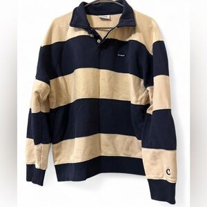Covernat Navy and Beige Striped Pullover